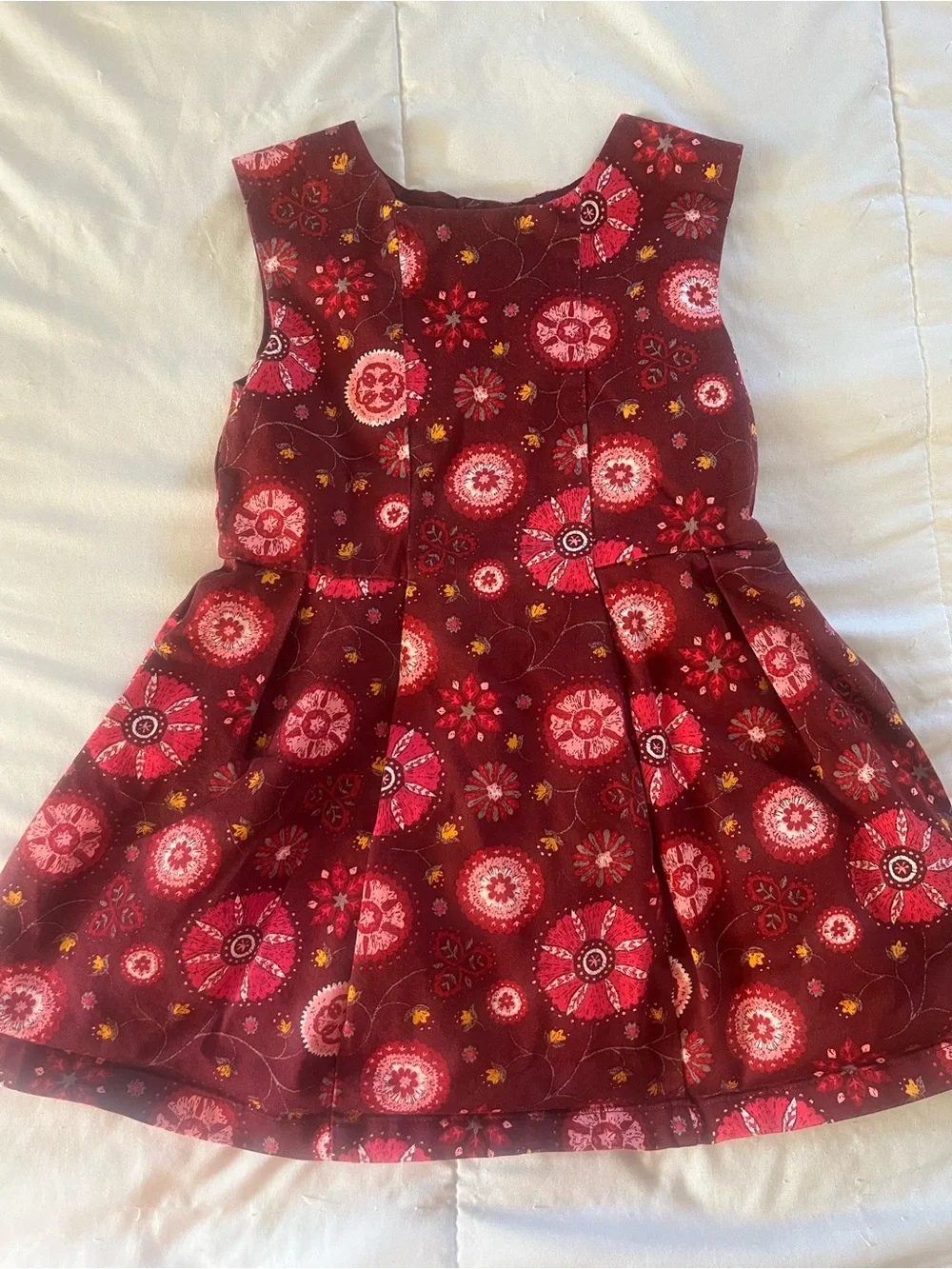 Girls Burgundy Floral Fit-and-Flare Dress with Pink Accents